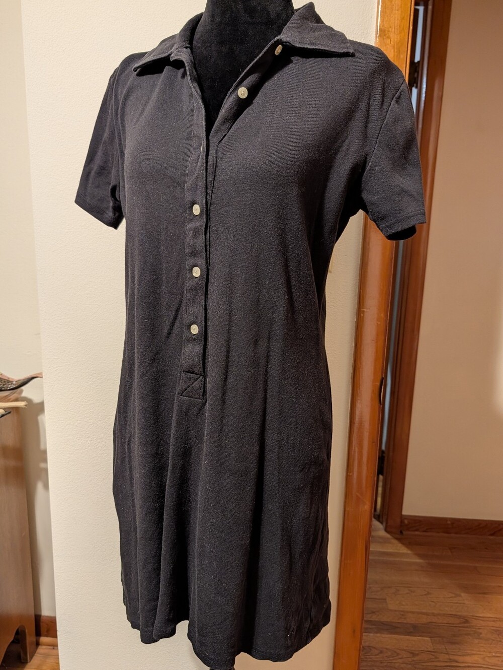 Gap Black Cotton Button Front Collared Polo Midi Tennis Dress